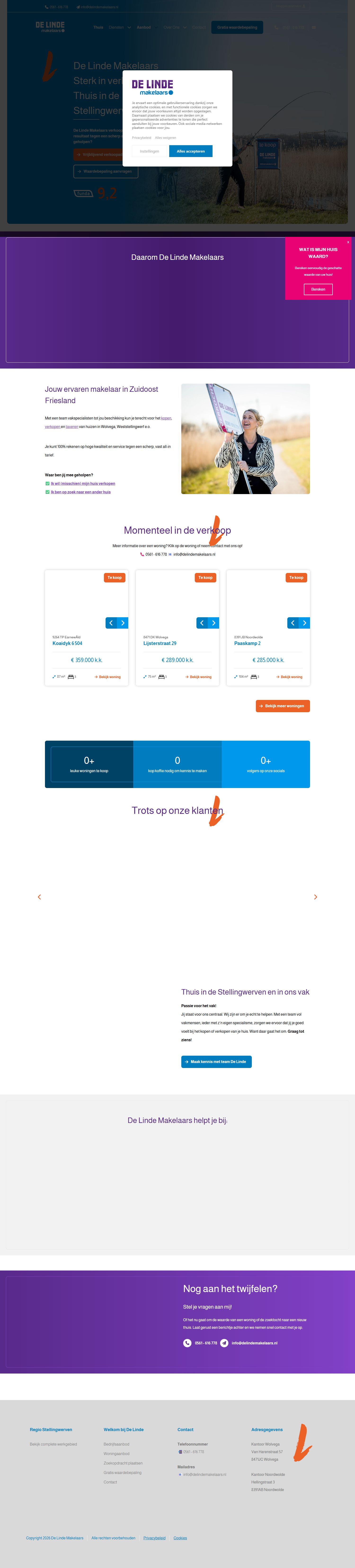 Screenshot of the website of www.delindemakelaars.nl