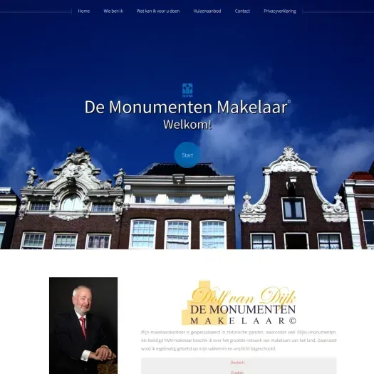 Screenshot of the website of www.monumentenmakelaar.nl