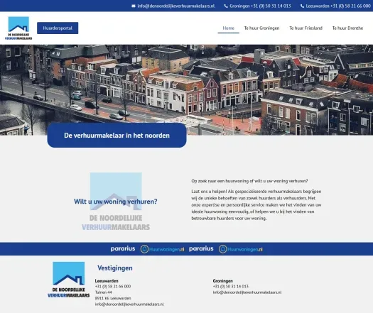 Screenshot van de website van www.denoordelijkeverhuurmakelaars.nl