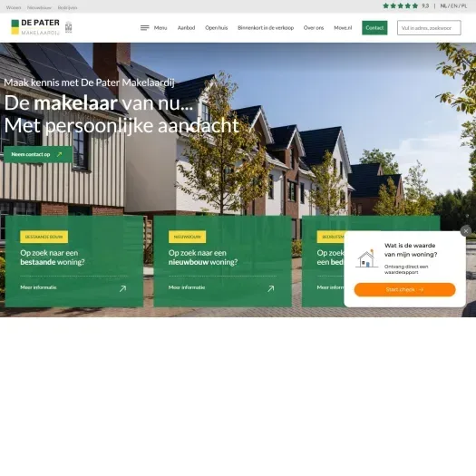 Screenshot van de website van www.depater.nl