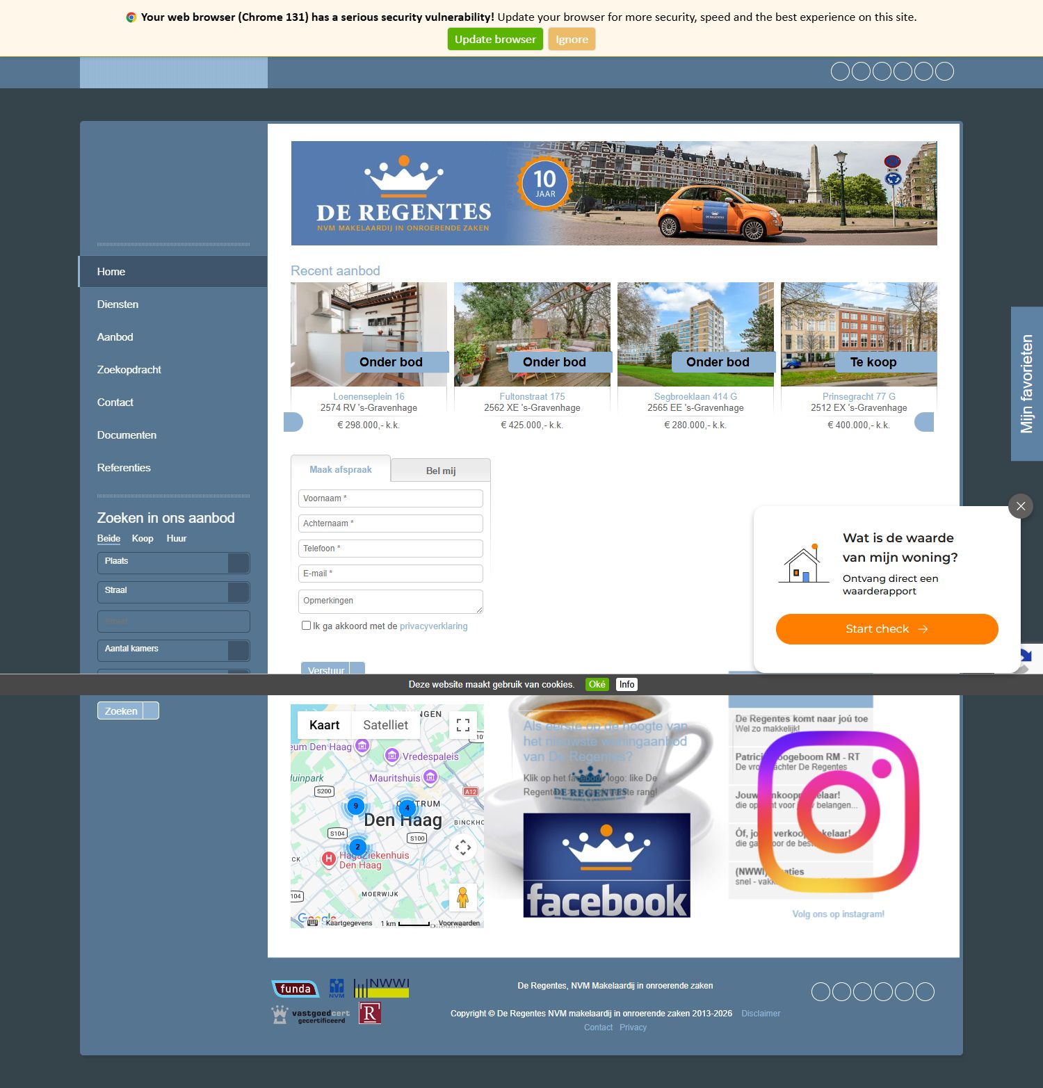 Screenshot of the website of www.deregentesmakelaardij.nl