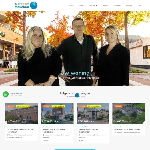 Screenshot of the website of www.deregistermakelaar.nl