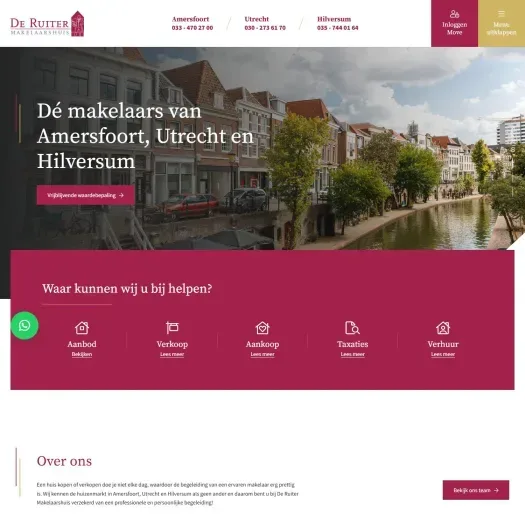 Screenshot of the website of www.deruitermakelaarshuis.nl