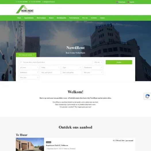 Screenshot van de website van www.now4rent.nl