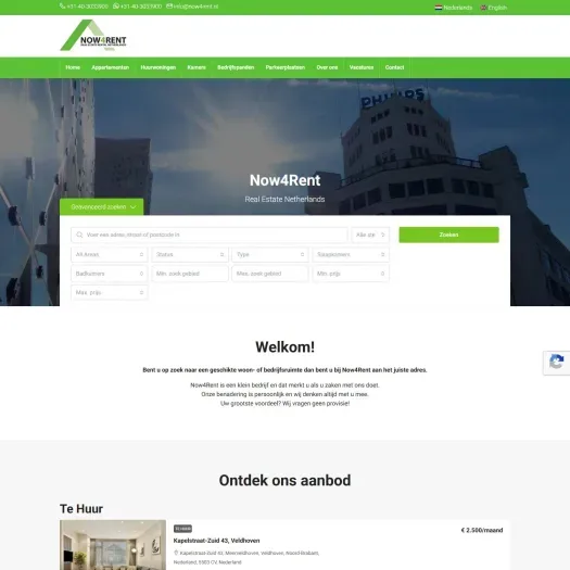 Screenshot of the website of www.now4rent.nl