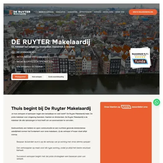 Screenshot van de website van deruytermakelaardij.nl