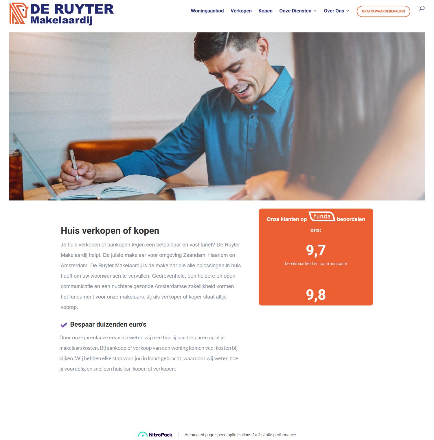 Screenshot of the website of deruytermakelaardij.nl