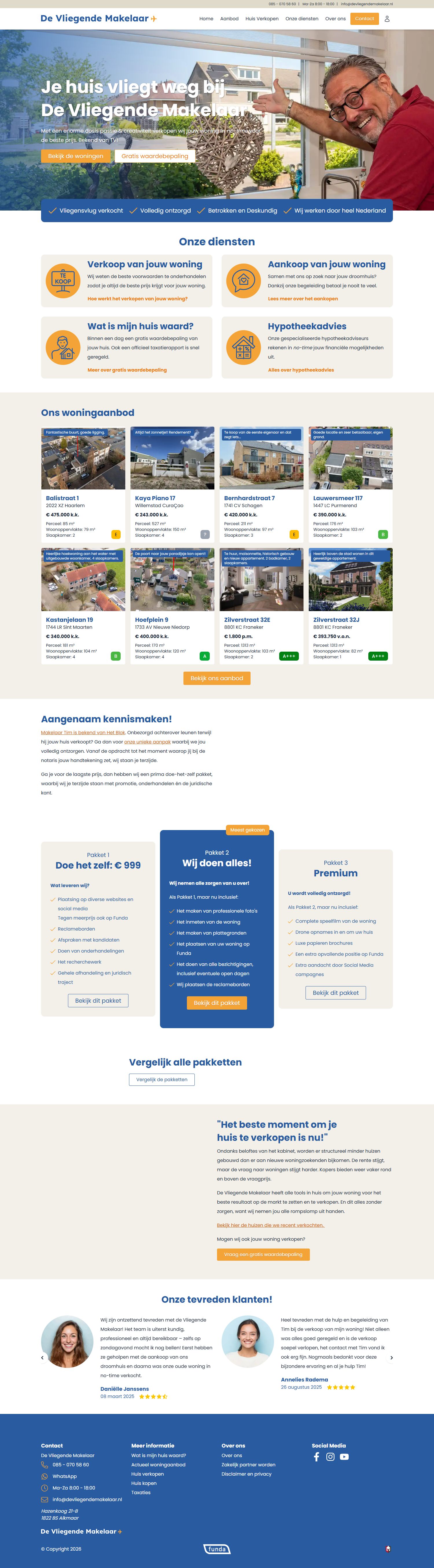 Screenshot of the website of www.devliegendemakelaar.nl