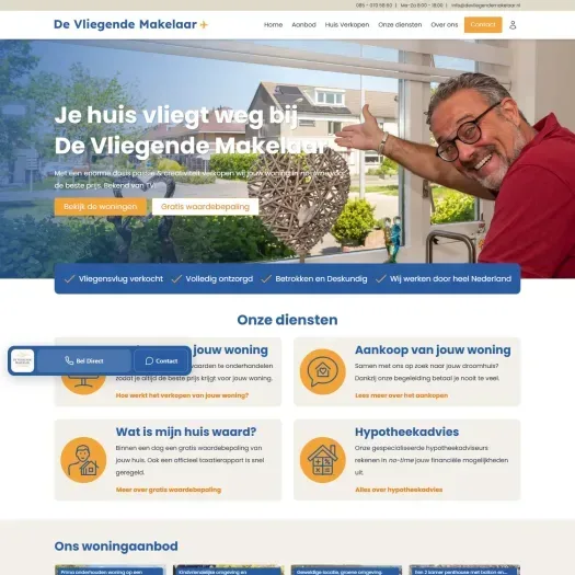 Screenshot van de website van www.devliegendemakelaar.nl