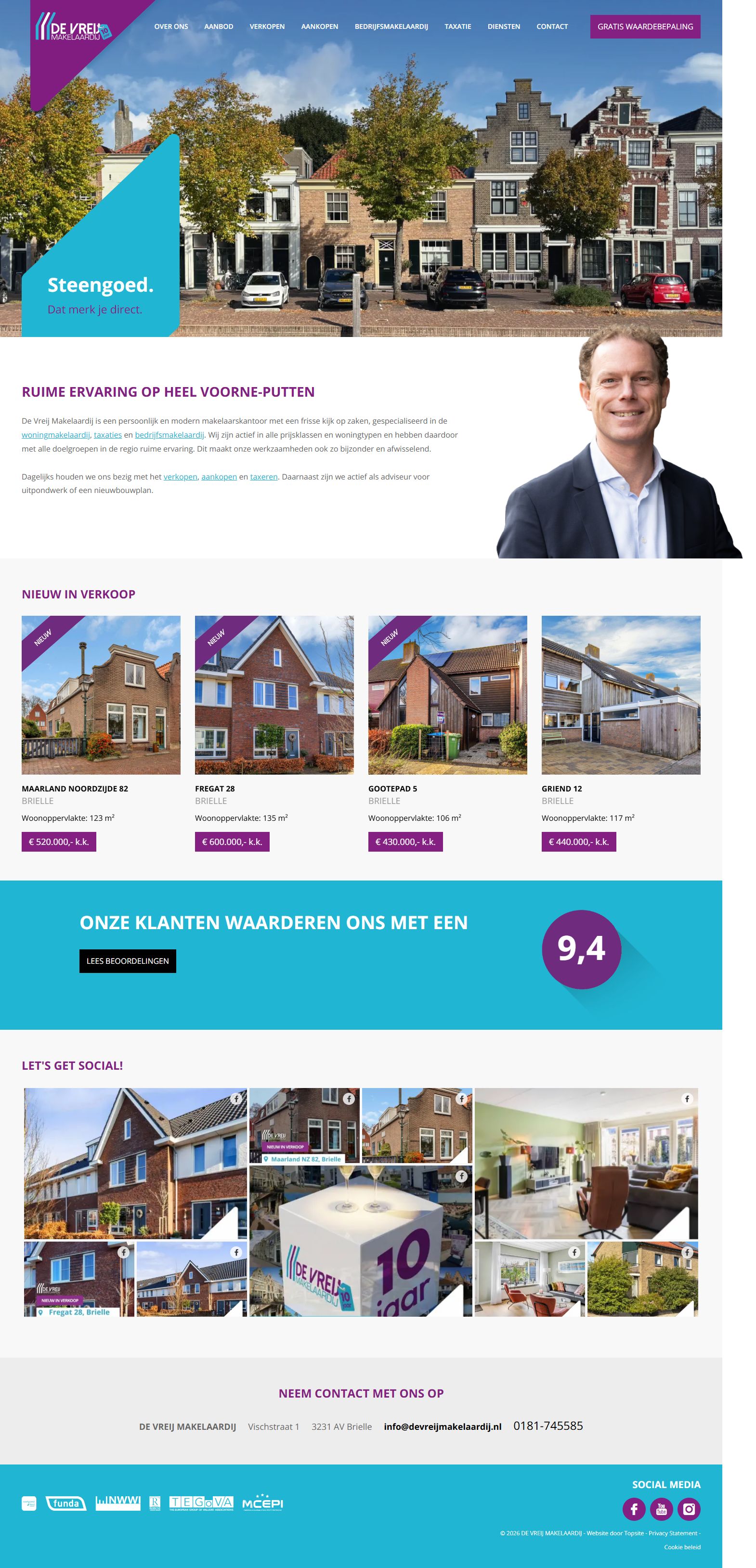 Screenshot van de website van www.devreijmakelaardij.nl