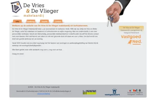 Screenshot van de website van www.devriesdevlieger.nl