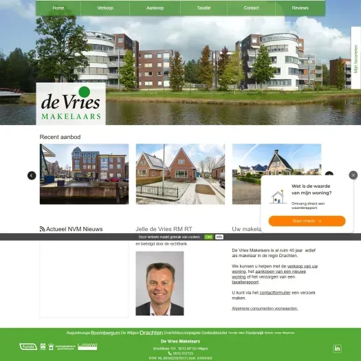 Screenshot of the website of www.devries-makelaars.nl