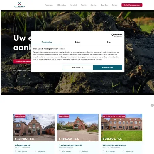 Screenshot van de website van www.waard.nl