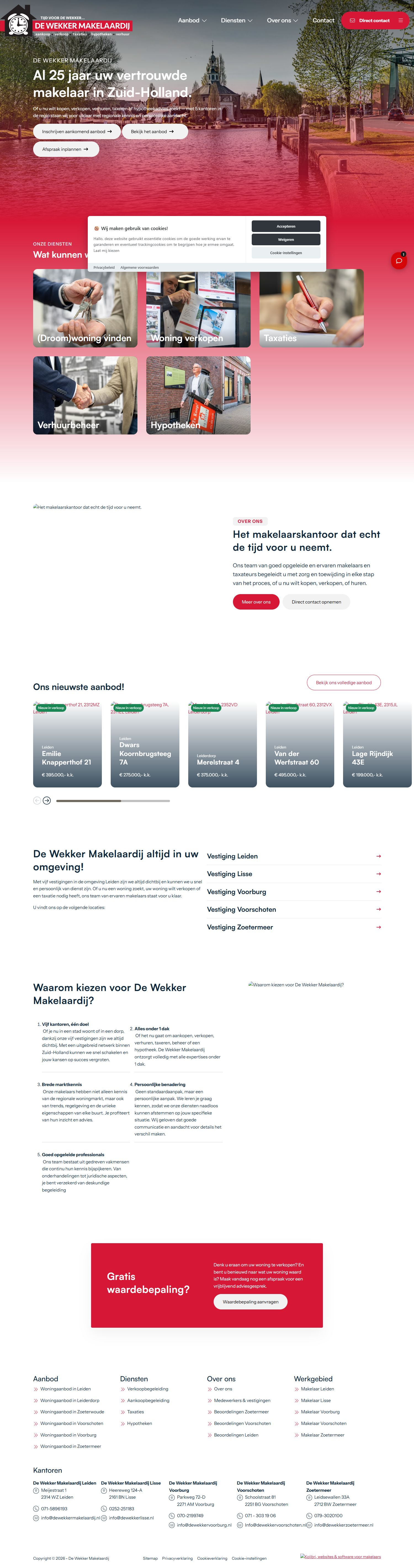 Screenshot of the website of www.dewekkermakelaardij.nl