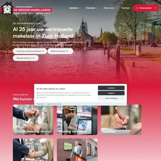 Screenshot van de website van www.dewekkermakelaardij.nl