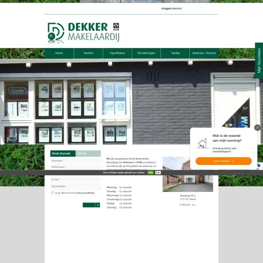 Screenshot van de website van dekkermakelaardij.nl