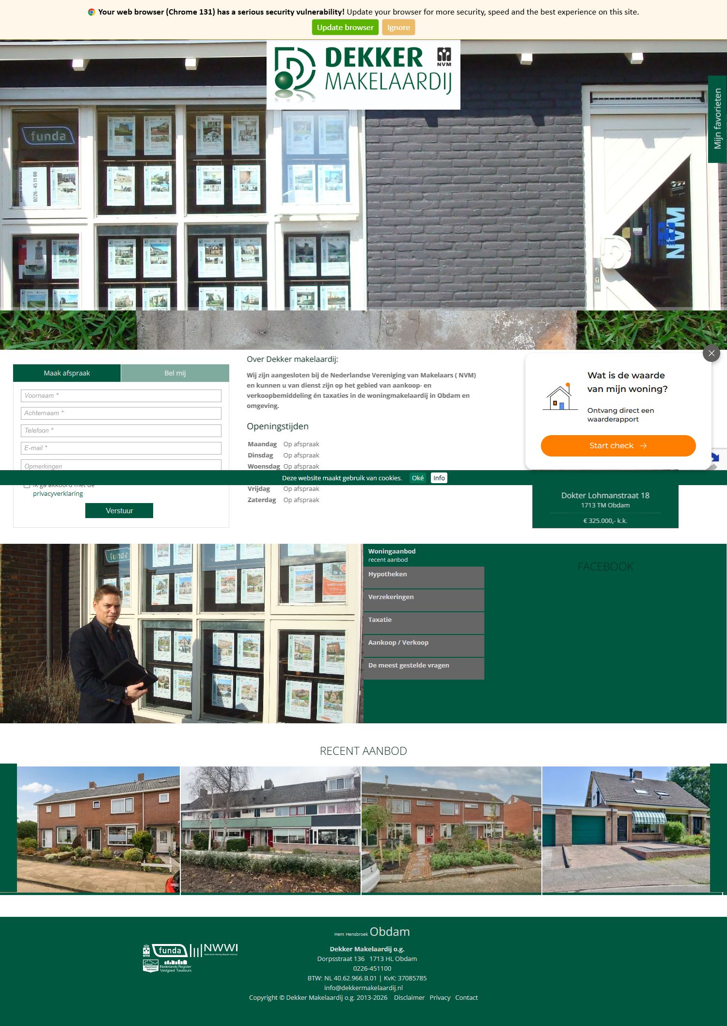 Screenshot der Website von www.dekkermakelaardij.nl