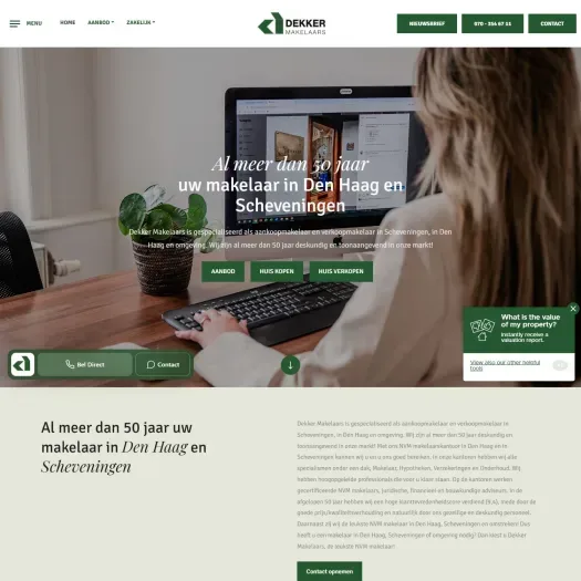 Screenshot van de website van www.dekkermakelaars.nl
