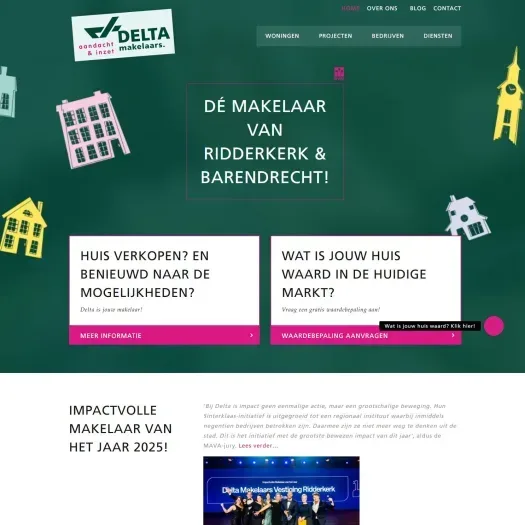 Screenshot van de website van www.deltamakelaars.nl