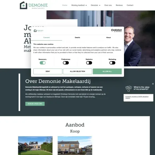 Screenshot van de website van www.demoniemakelaardij.nl