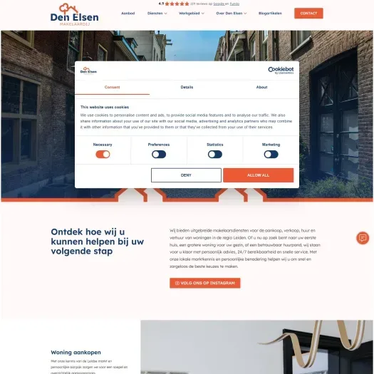 Screenshot of the website of www.denelsenmakelaardij.nl