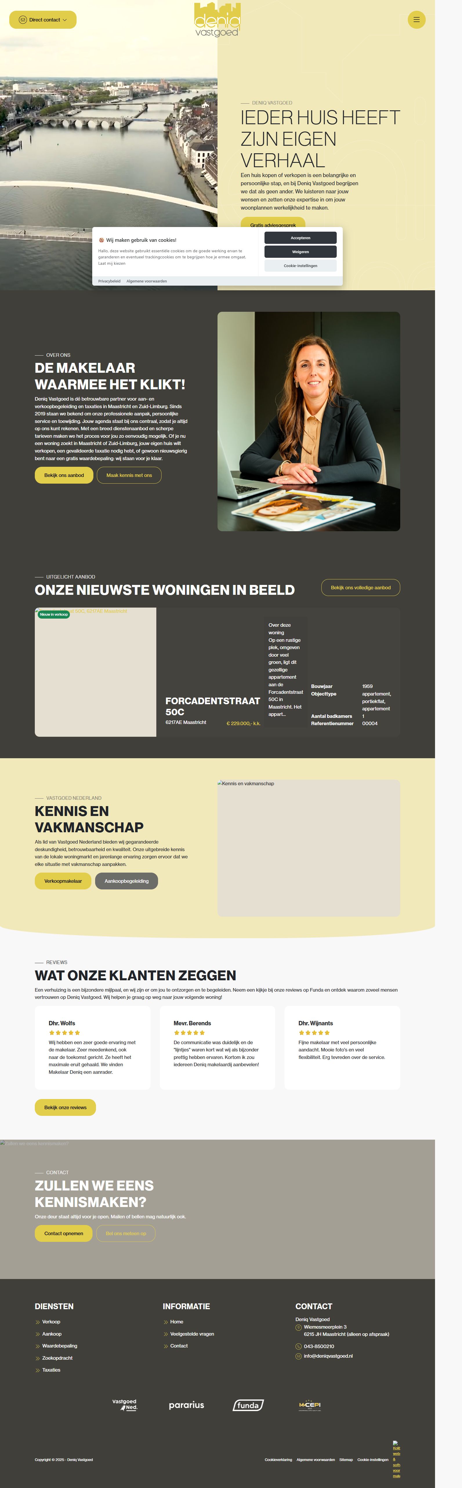 Screenshot of the website of www.deniqvastgoed.nl