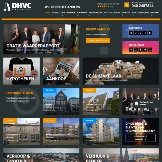 Screenshot van de website van www.dhvc.nl