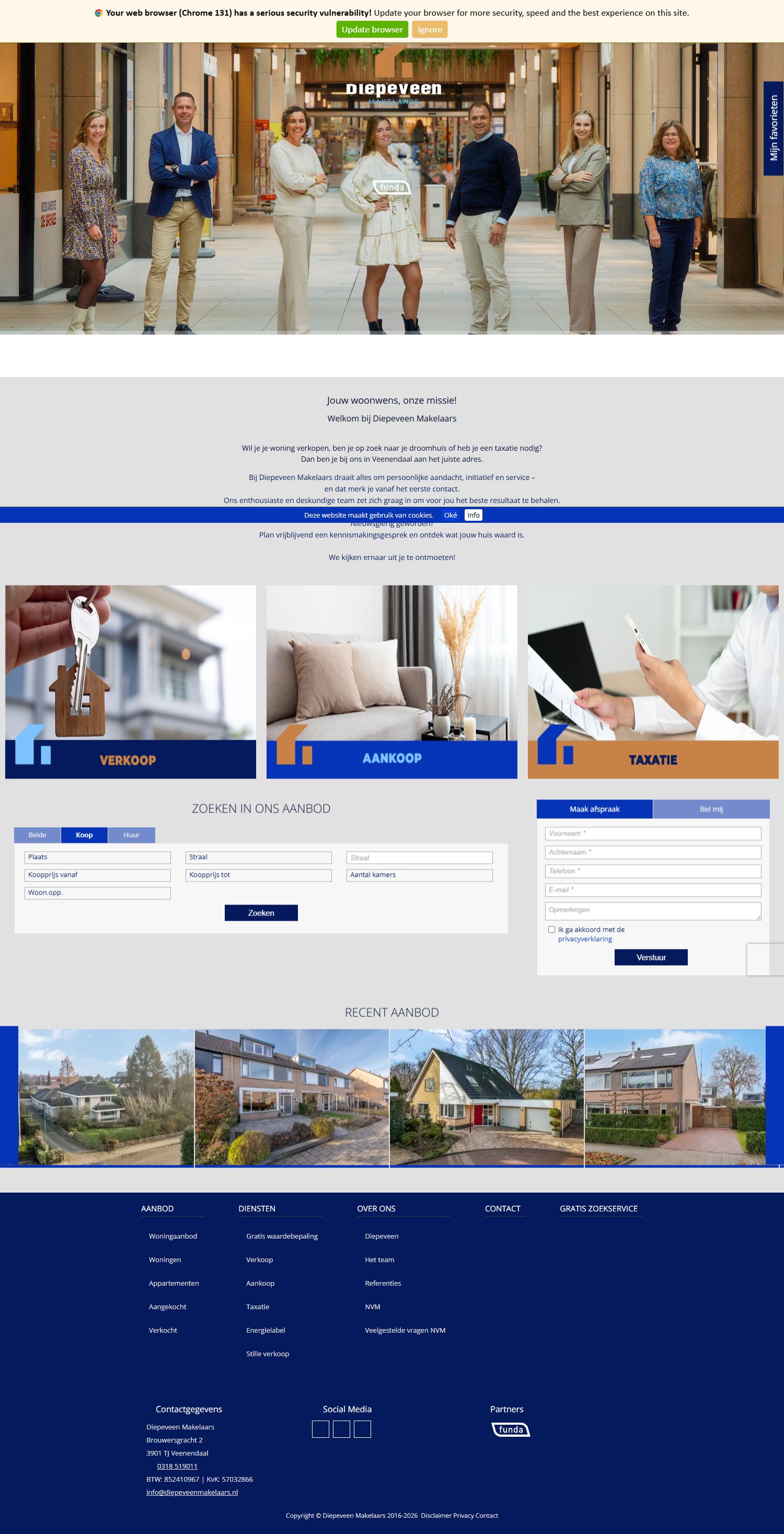 Capture d'écran du site web de www.diepeveenmakelaars.nl