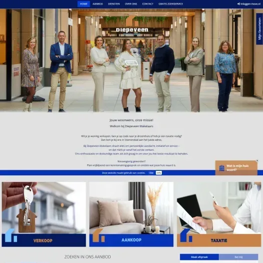 Screenshot of the website of www.diepeveenmakelaars.nl