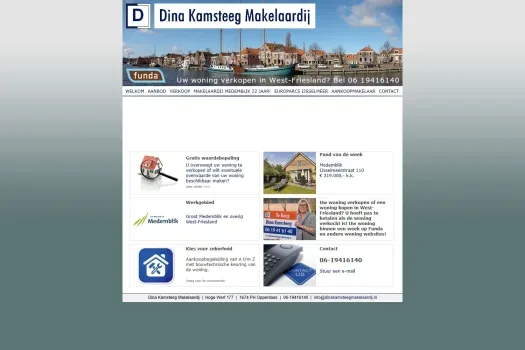 Screenshot der Website von www.dinakamsteegmakelaardij.nl