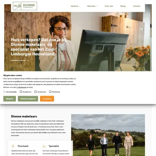 Screenshot van de website van www.dionnemakelaars.nl