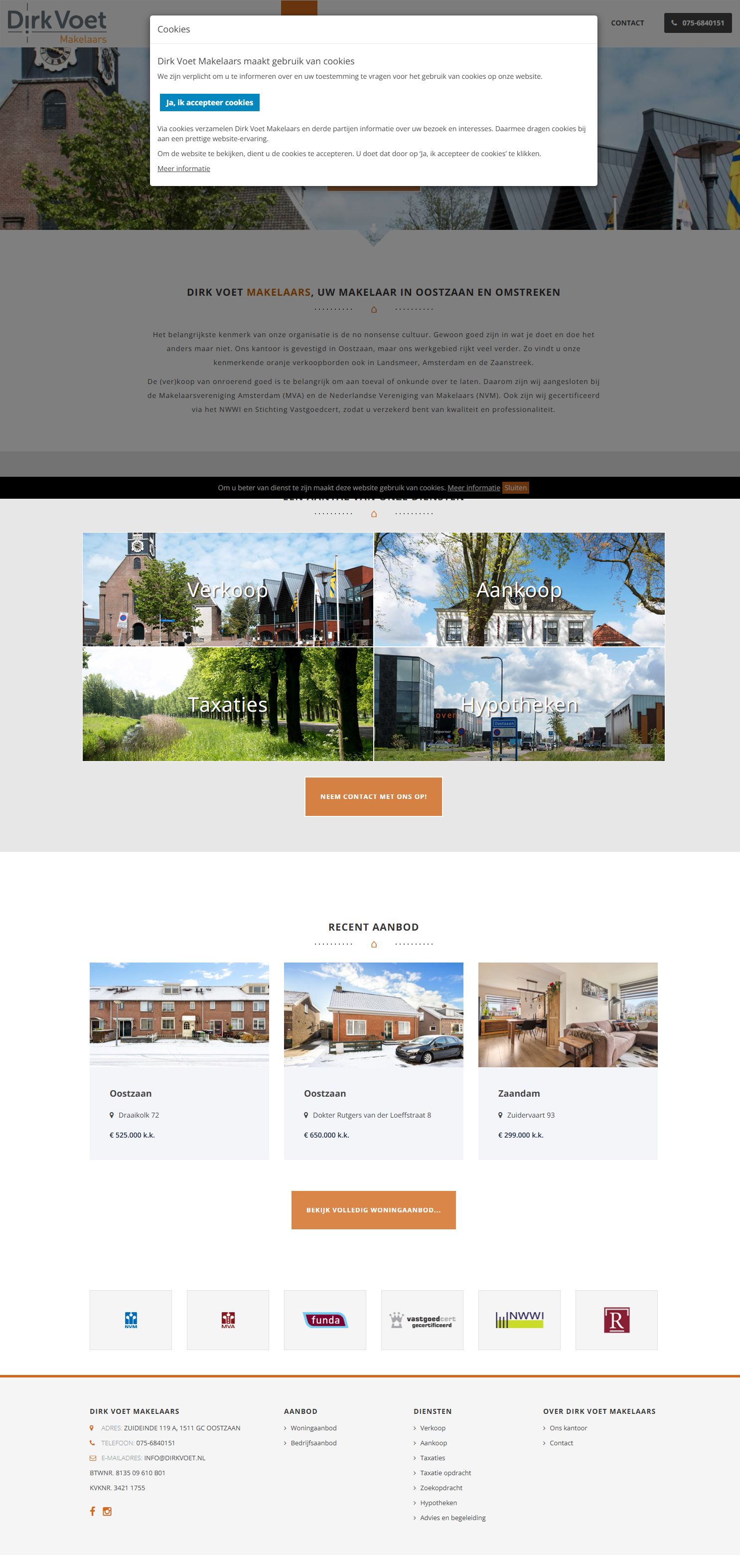 Screenshot van de website van www.dirkvoet.nl