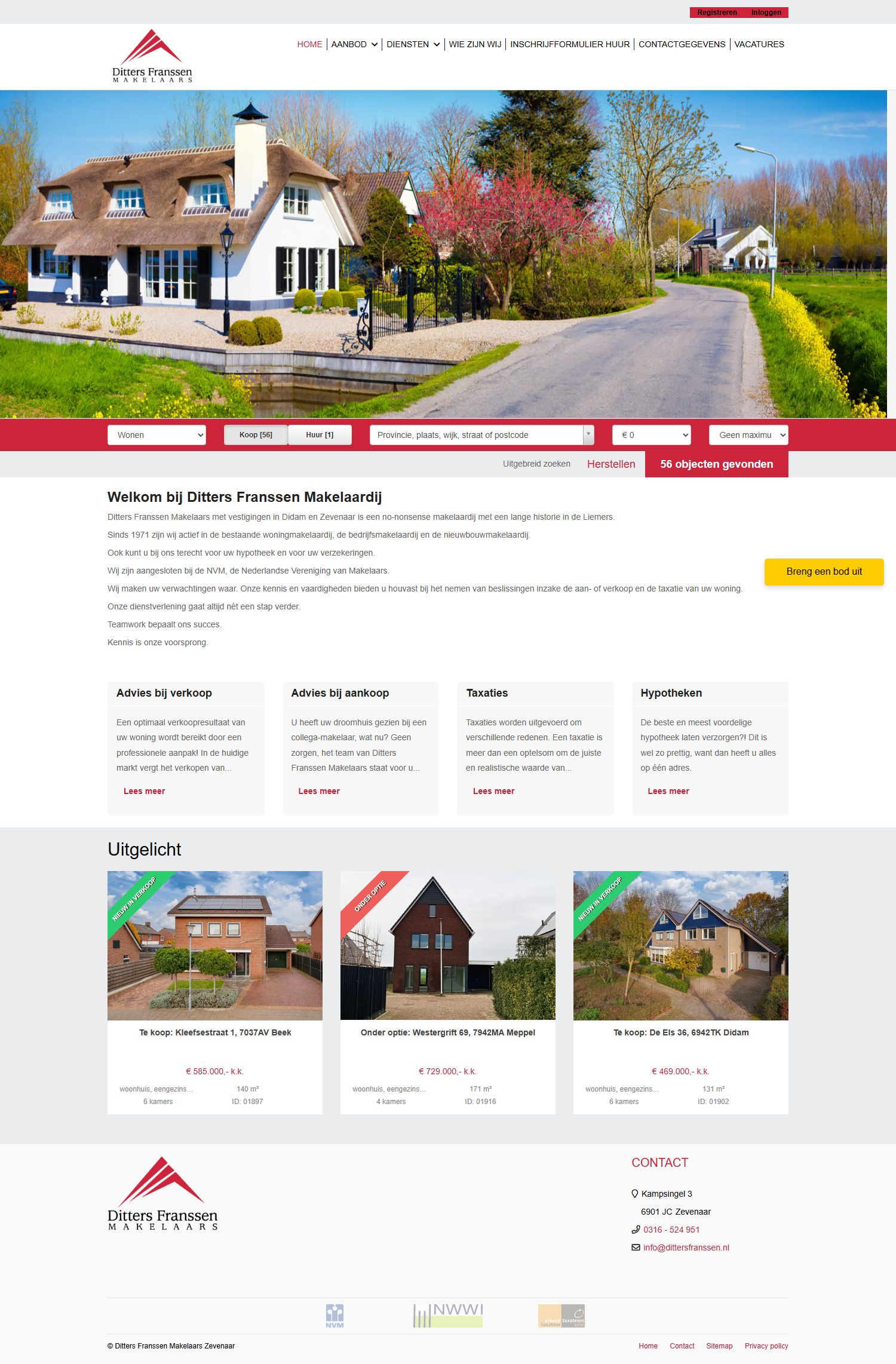 Screenshot of the website of www.dittersfranssen.nl