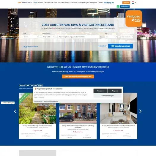 Screenshot van de website van www.divamakelaars.nl