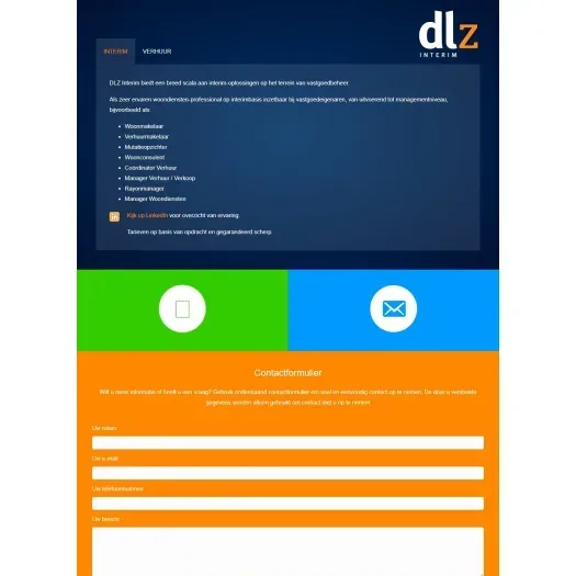 Screenshot van de website van dlz-interim.nl