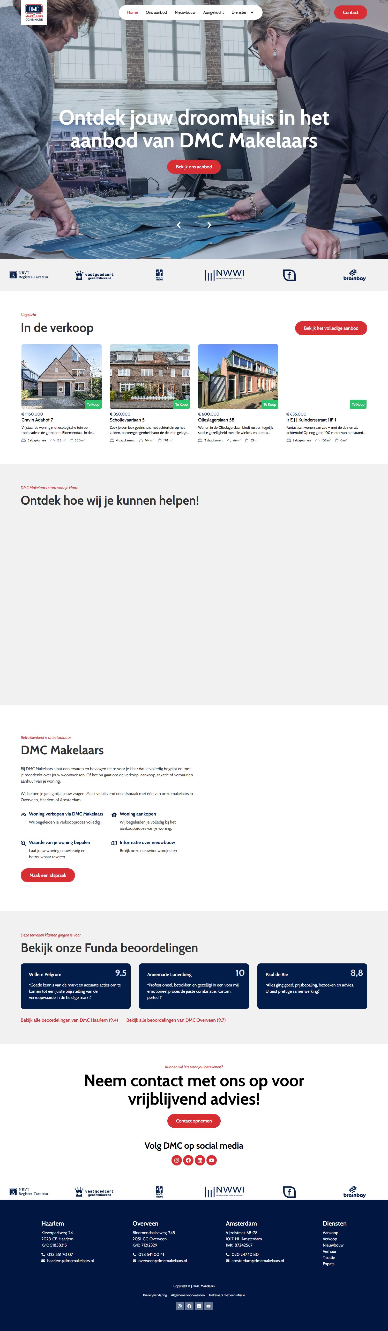 Screenshot van de website van www.dmcmakelaars.nl