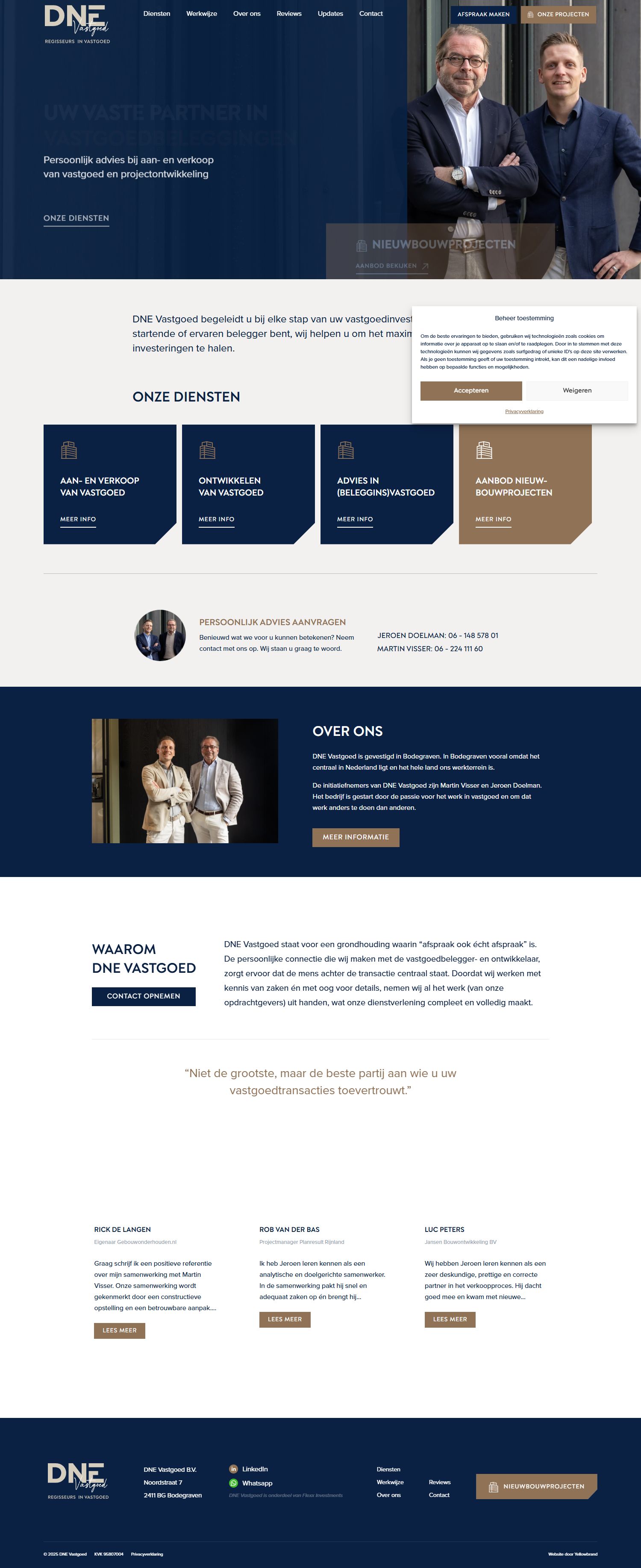 Screenshot of the website of dnevastgoed.nl