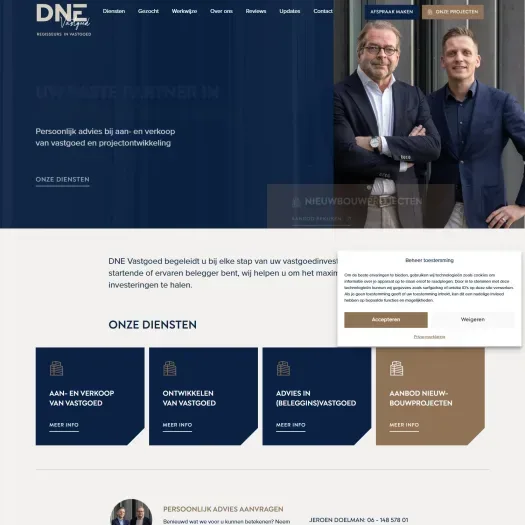 Screenshot van de website van dnevastgoed.nl