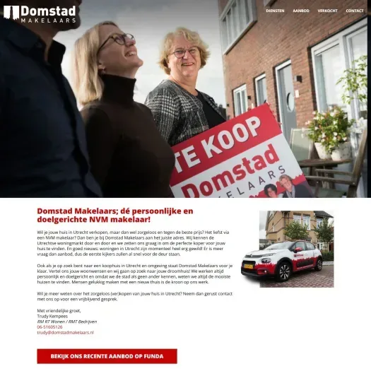 Screenshot van de website van www.domstadmakelaars.nl