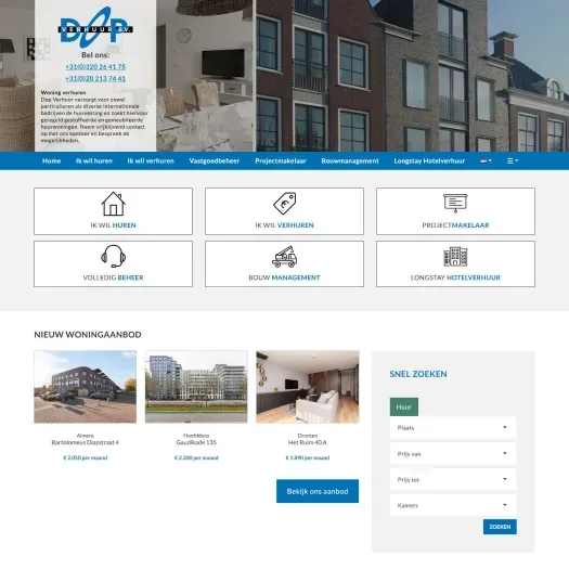Screenshot van de website van www.dopverhuur.nl