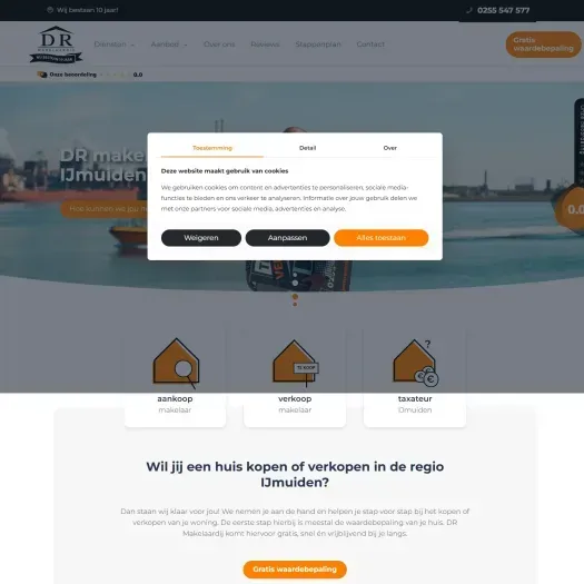 Screenshot of the website of www.janusmakelaardij.nl