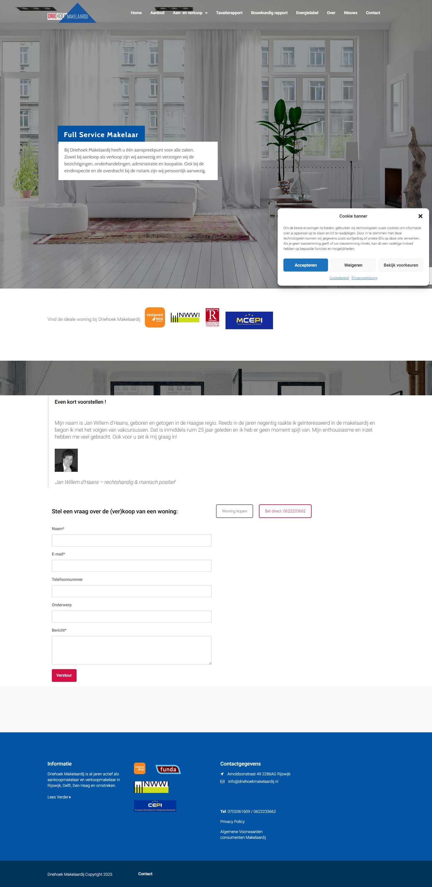 Screenshot of the website of www.driehoekmakelaardij.nl