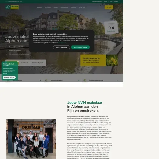 Screenshot van de website van www.driemanalphenaandenrijn.nl
