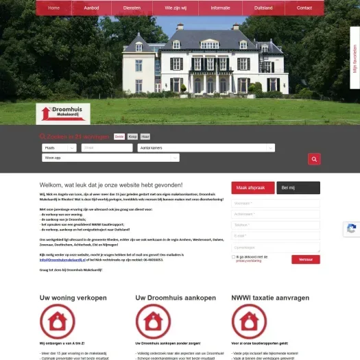 Screenshot van de website van www.droomhuismakelaardij.nl