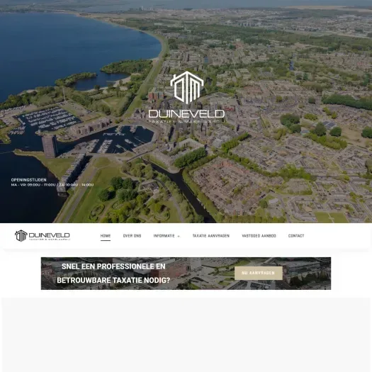 Screenshot van de website van www.duineveldtaxaties.nl