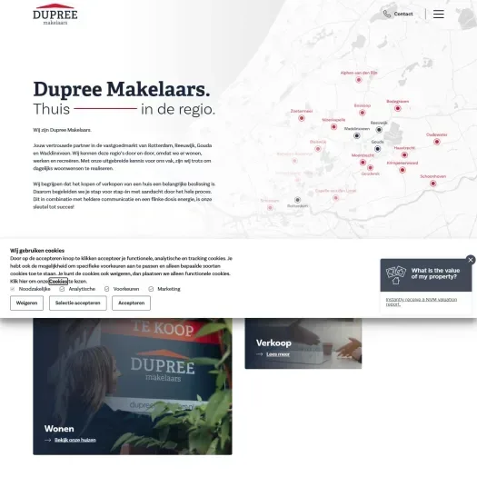 Screenshot van de website van www.dupreemakelaars.nl