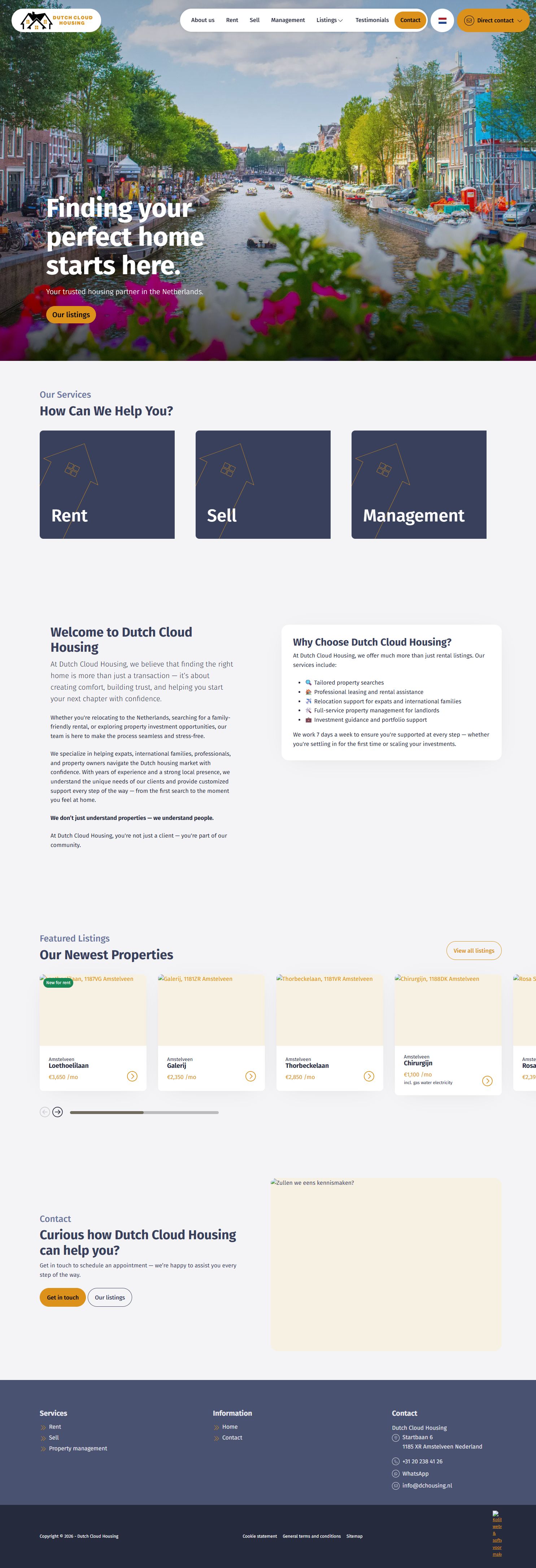 Screenshot der Website von www.dchousing.nl