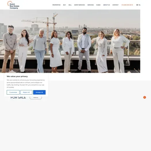 Screenshot van de website van www.dutchrealestatecompany.com