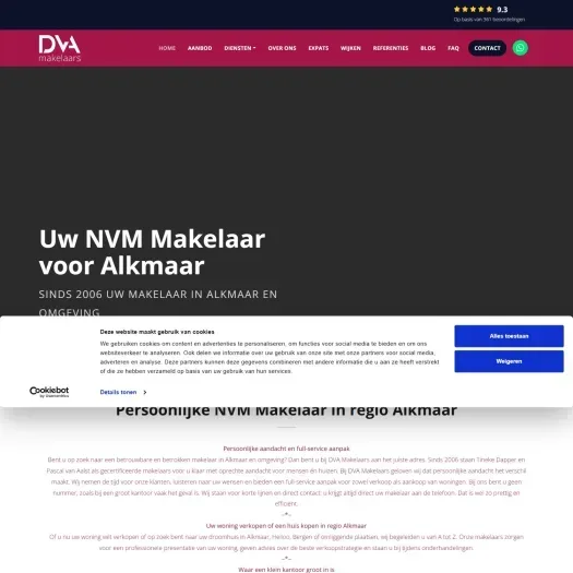 Screenshot van de website van www.dvamakelaars.nl