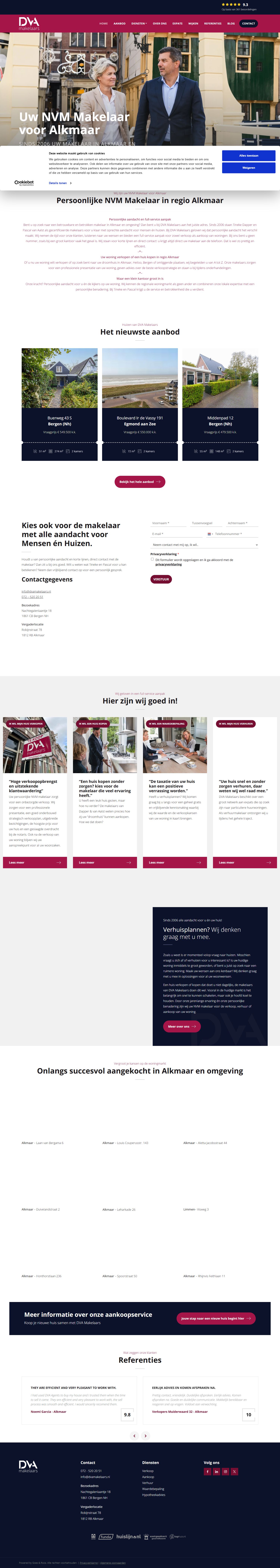 Screenshot of the website of www.dvamakelaars.nl